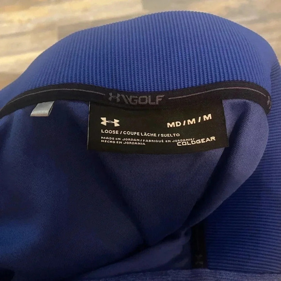 Under Armour Golf Men’s Medium Loose Cold Gear Blue Long Sleeve Snaps Logo UA - Picture 2 of 8